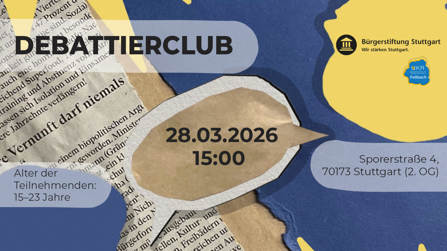 Debattierclub Stuttgart am 28.03.2026 – Diskussion, Argumentation und Jugenddebattentraining